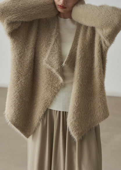 Classy Apricot Cozy Mink Hair Knitted Cardigans Fall