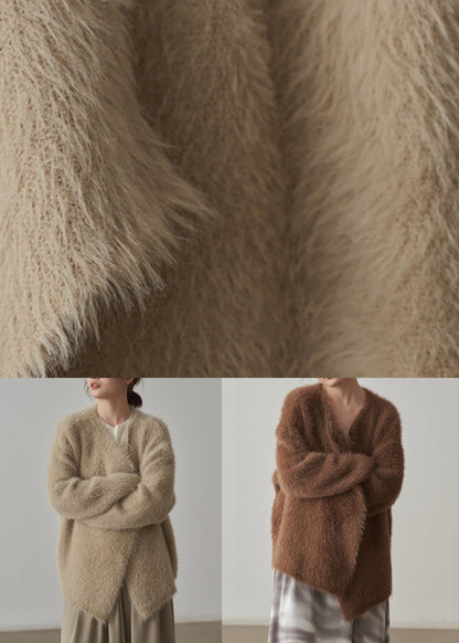 Classy Apricot Cozy Mink Hair Knitted Cardigans Fall