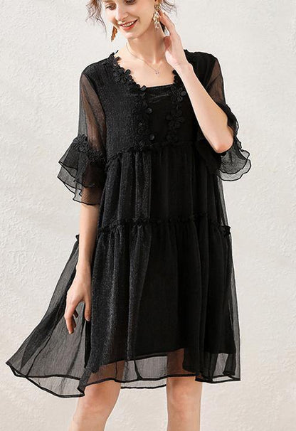 Classy Black Appliques Chiffon Summer Robe Dresses
