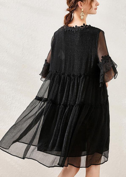 Classy Black Appliques Chiffon Summer Robe Dresses