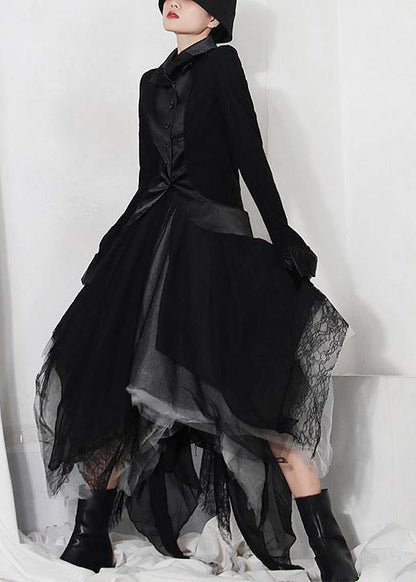 Classy Black Colorblock Tulle Asymmetrical Design Skirt Summer