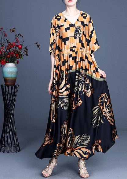 Classy Black Plaid Print Summer Silk Summer Dress