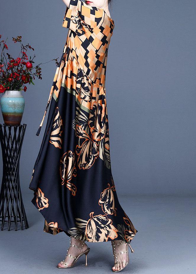 Classy Black Plaid Print Summer Silk Summer Dress