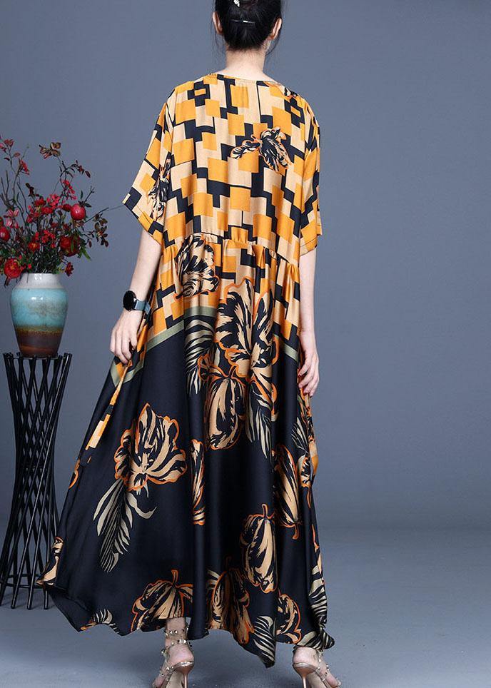 Classy Black Plaid Print Summer Silk Summer Dress