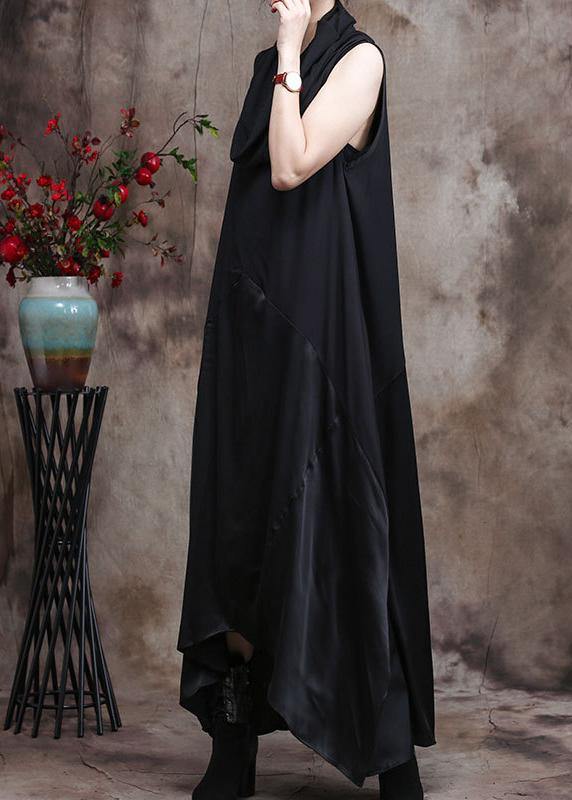 Classy Black Silk Dress Tunics Patchwork Vestidos De Lino Dress