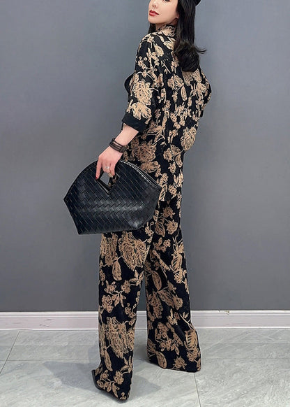 Classy Black V Neck Fake Two Pieces Top and Wide Leg Pants Two Piece Set Spring