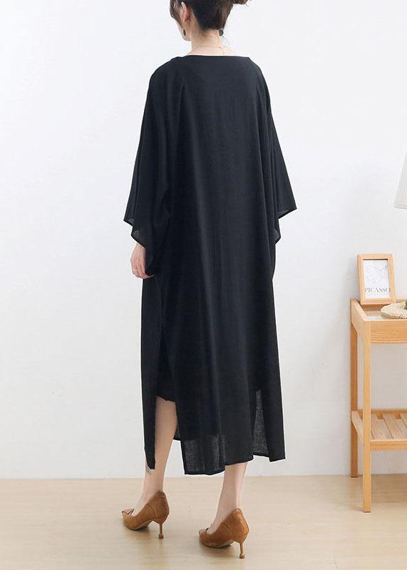 Classy Black Side Open Cotton Dress Long Shirts Fall Dress