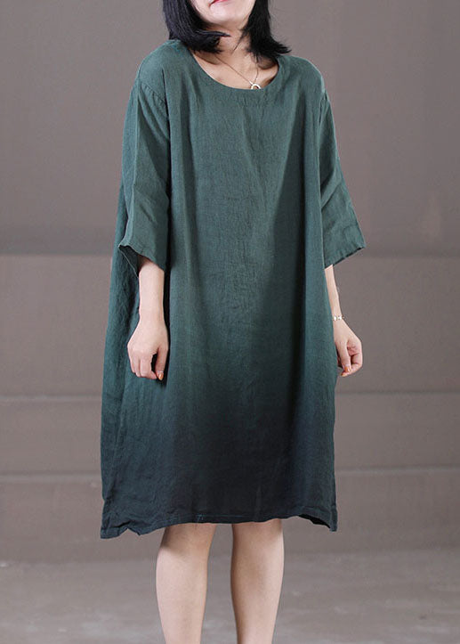 Classy Blackish Green O-neck Tie Dye Cotton Maxi Dresses Half Sleeve