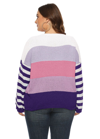 Classy Blackish Green Striped Patchwork Cozy Knit Pullover Fall