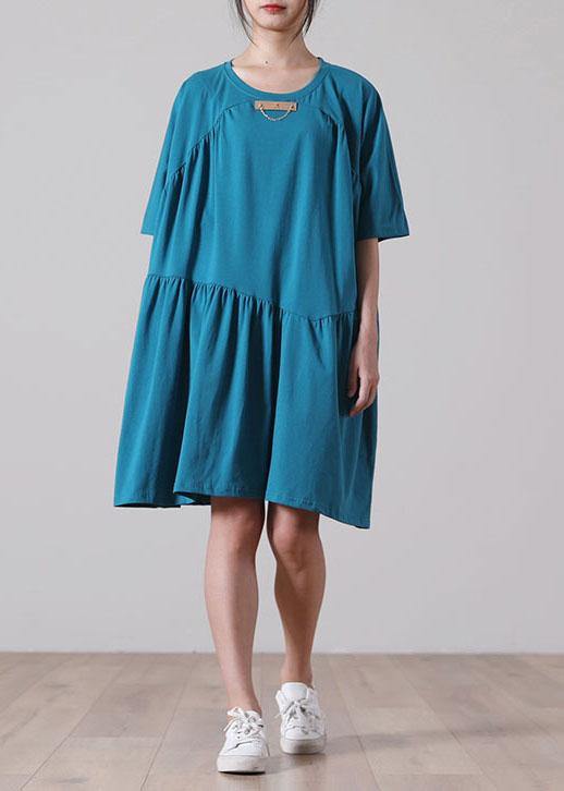 Classy Blue Cinched Long Summer Cotton Dress