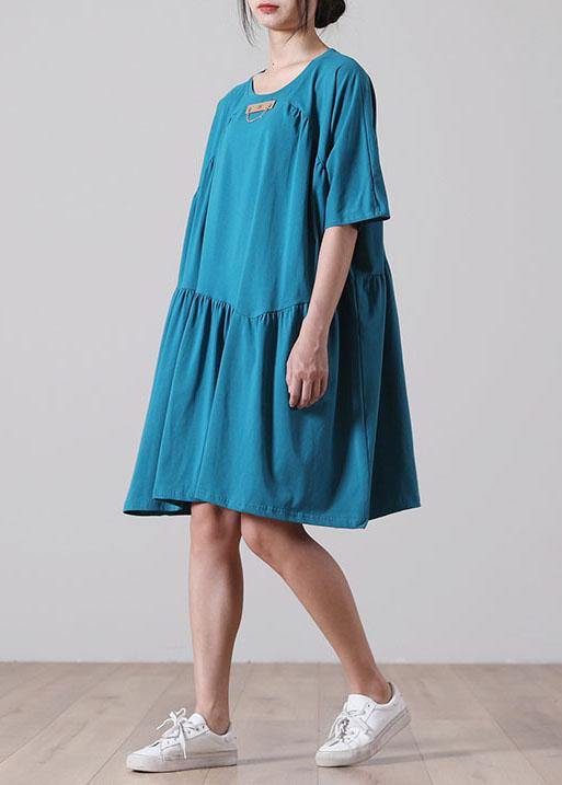 Classy Blue Cinched Long Summer Cotton Dress