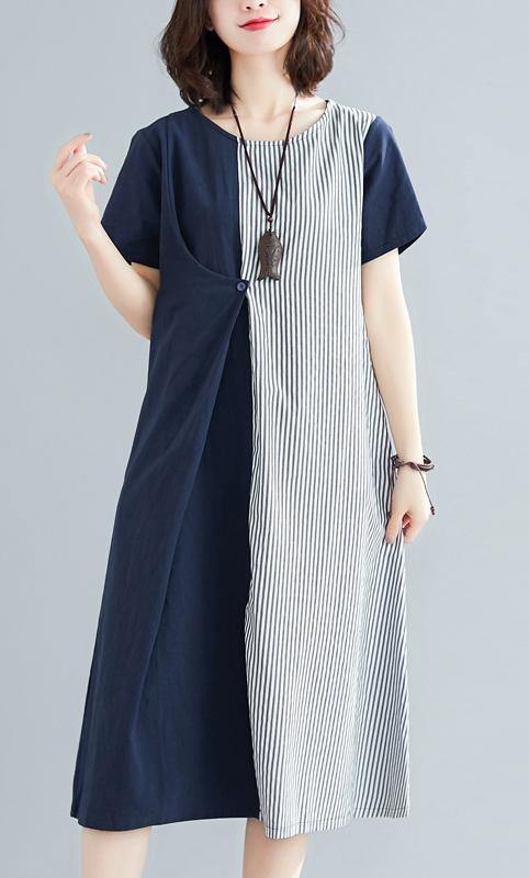 Classy Blue Cotton Patchwork Summer Dress