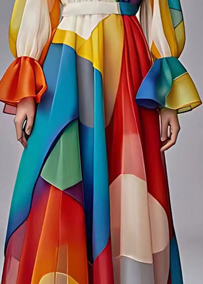 Classy Blue O-neck Flattering Party Chiffon Maxi Dress Long Sleeve