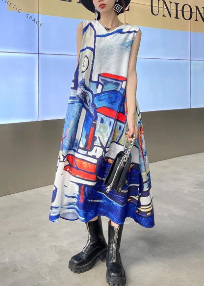 Classy Blue Print Sleeveless Maxi Dresses Summer
