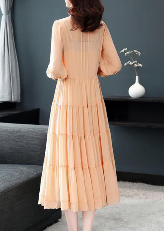 Classy Blue Ruffled Button Patchwork Silk Long Dresses Summer
