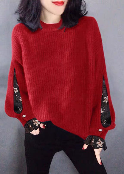 Classy Blue Tulle Knit Sweater Tops Winter