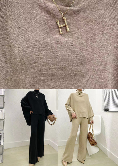 Classy Camel Sweaters and Wide Leg Pants Knit Two Piece Set Spring
