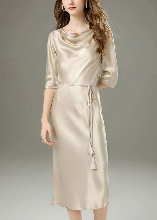 Classy Champagne Tie Waist Maxi Dress Half Sleeve