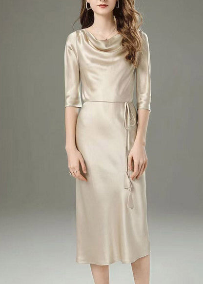 Classy Champagne Tie Waist Maxi Dress Half Sleeve