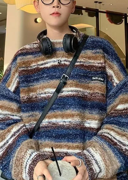 Classy Coffee Striped Cozy Knit Sweaters Fall