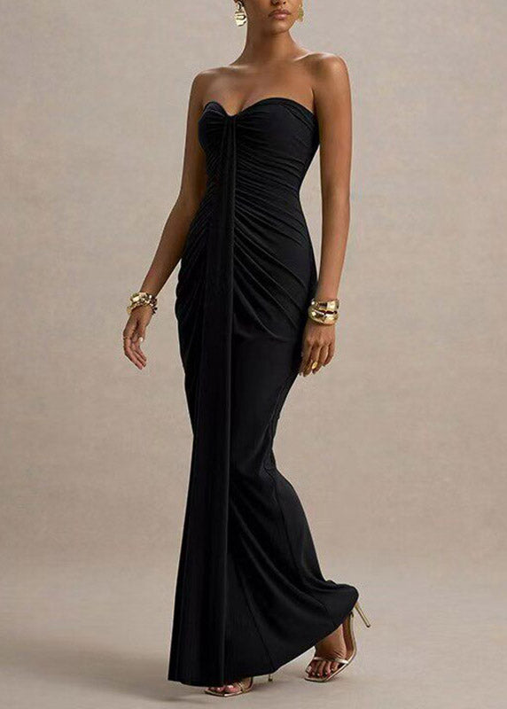 Classy Green Cold Shoulder Wrinkled Long Dress Sleeveless