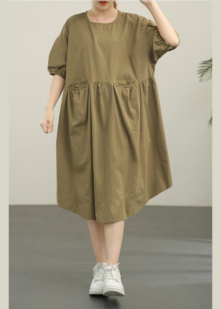 Classy Green Cotton Patchwork Summer Robe Dresses