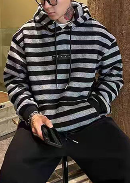 Classy Green Hooded Striped Knit Sweaters Winter