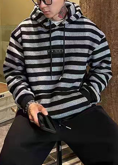 Classy Green Hooded Striped Knit Sweaters Winter