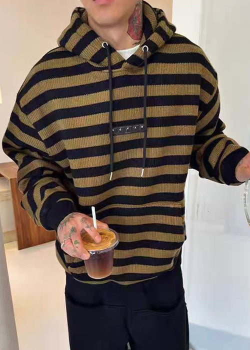 Classy Green Hooded Striped Knit Sweaters Winter