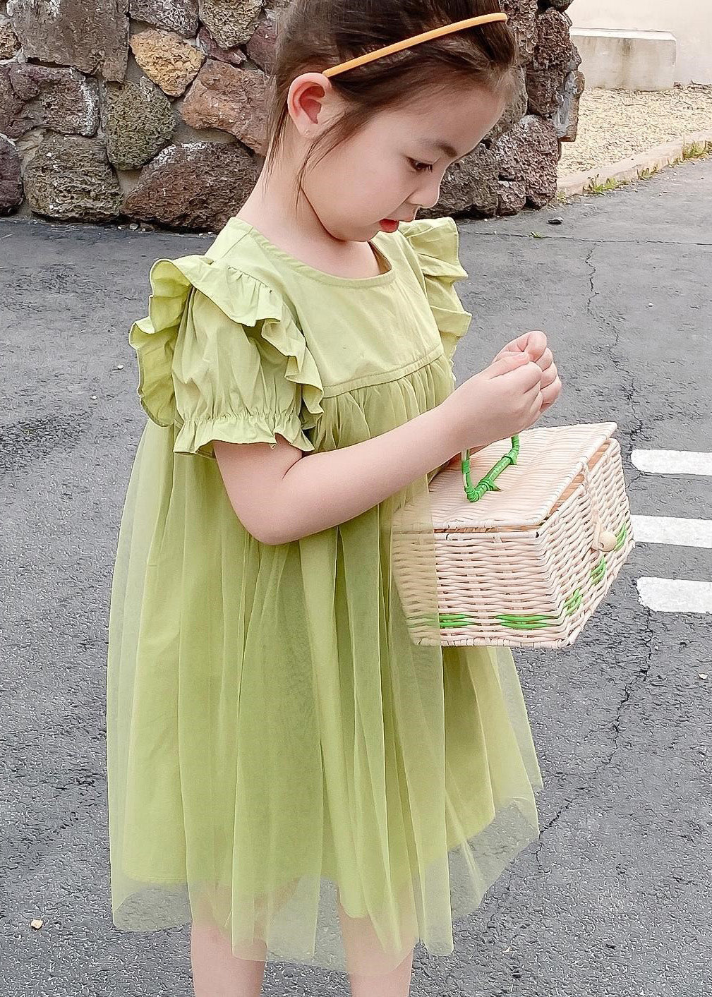 Classy Green O-neck Ruffled Patchwork Tulle Long Dresses Summer
