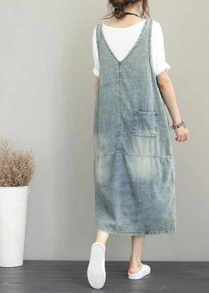Classy Hole Spaghetti Strap Cotton Tunic Pattern Catwalk Denim Dress