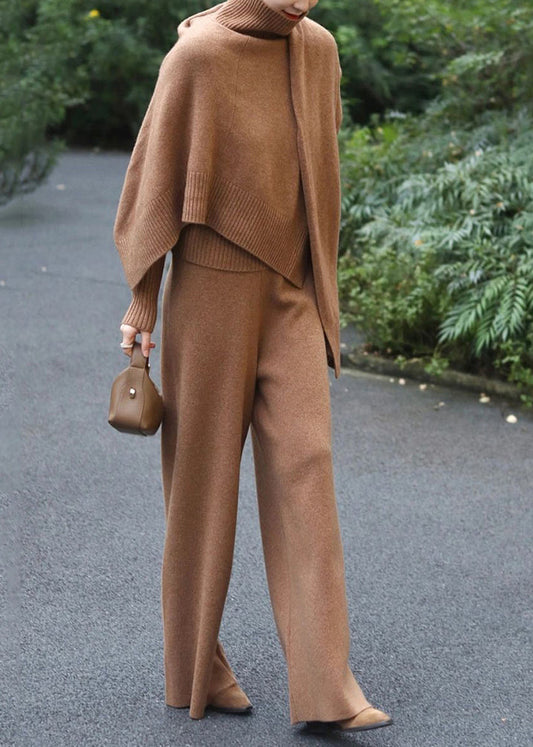 Classy Khaki Sweaters and Pants Knit Two Pieces Set Spring