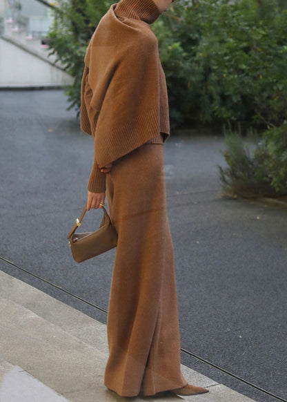 Classy Khaki Sweaters and Pants Knit Two Pieces Set Spring