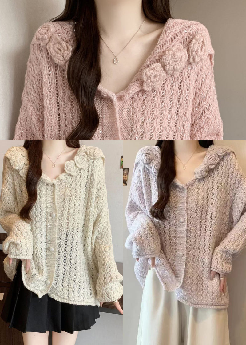 Classy Lavender Sailor Collar Knit Cardigan Fall