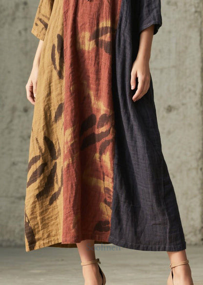 Classy Mixed Color Oversized Print Cotton Holiday Dress Summer