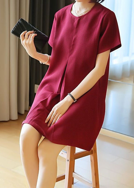 Classy Mulberry O-neck Wrinkled Cotton Mini Dress Summer