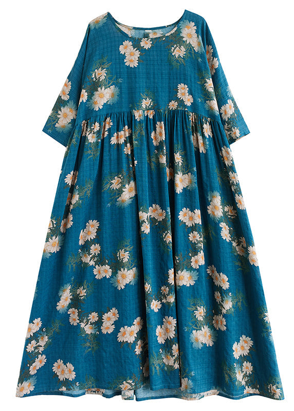 Classy Navy O-neck Patchwork Wrinkled Party Maxi Dress Summer