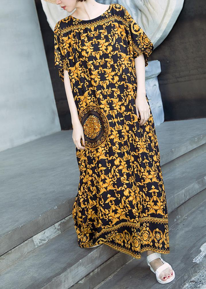 Retro Caftans Yellow Print Long Dresses