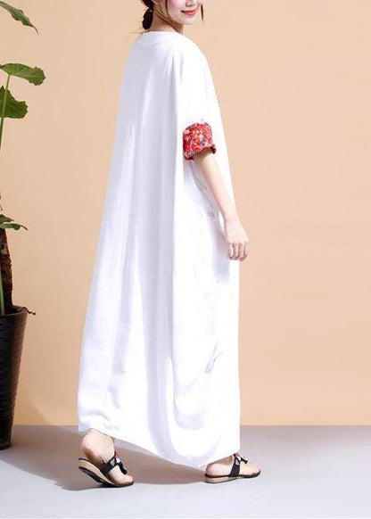 Classy O Neck Patchwork Outfit Ideas White Robe Dress