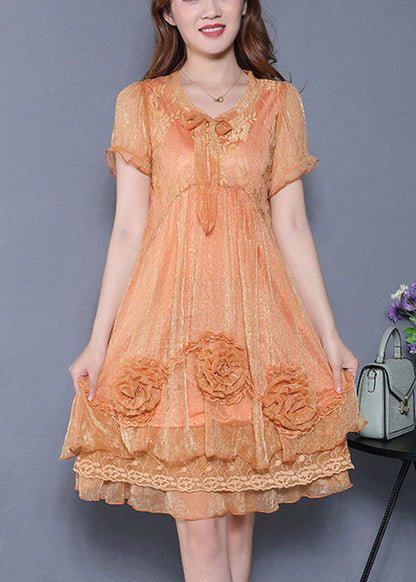 Classy Orange Silk Holiday Dress Summer