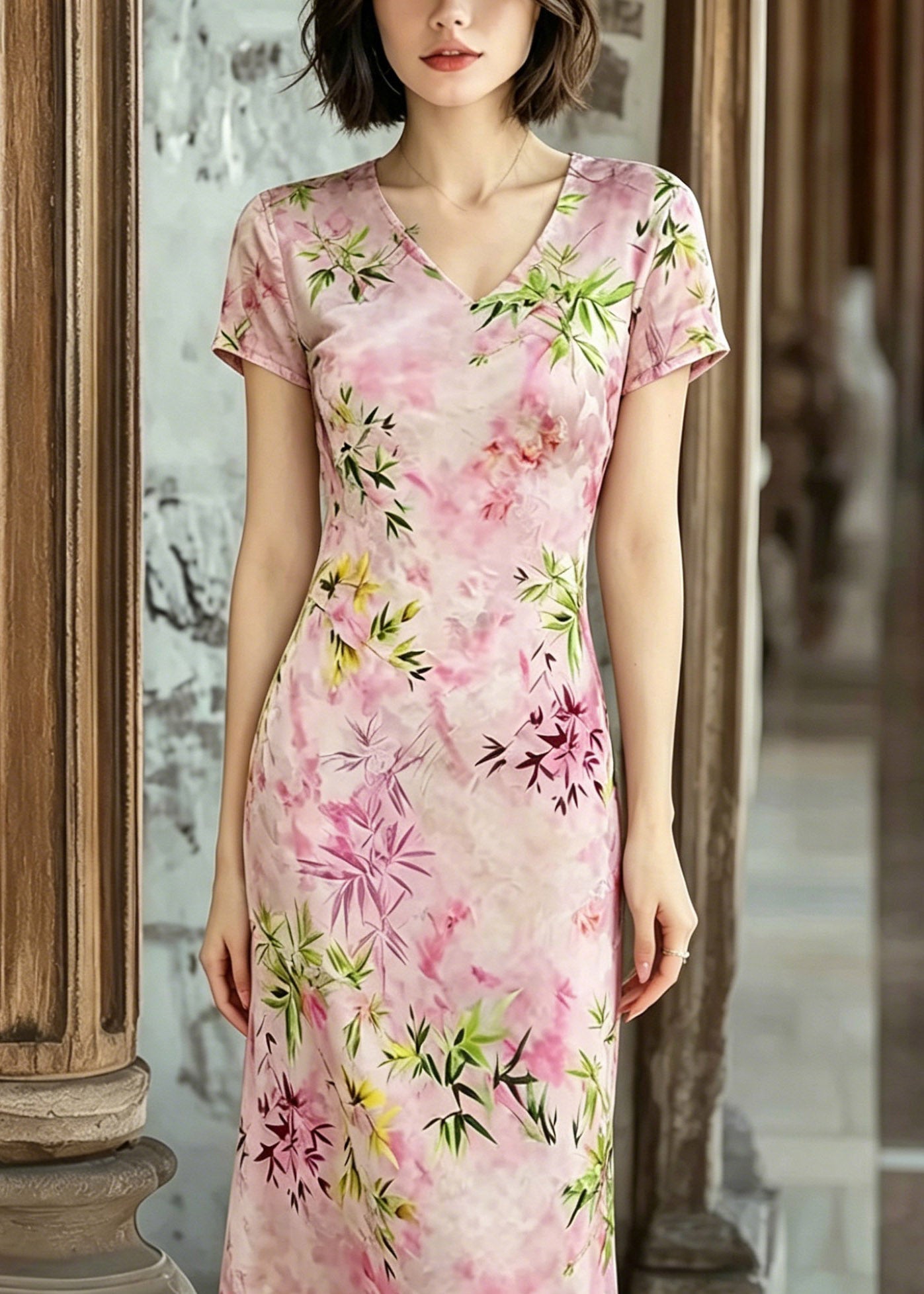 Classy Pink Patchwork Print Maxi Dresses Summer
