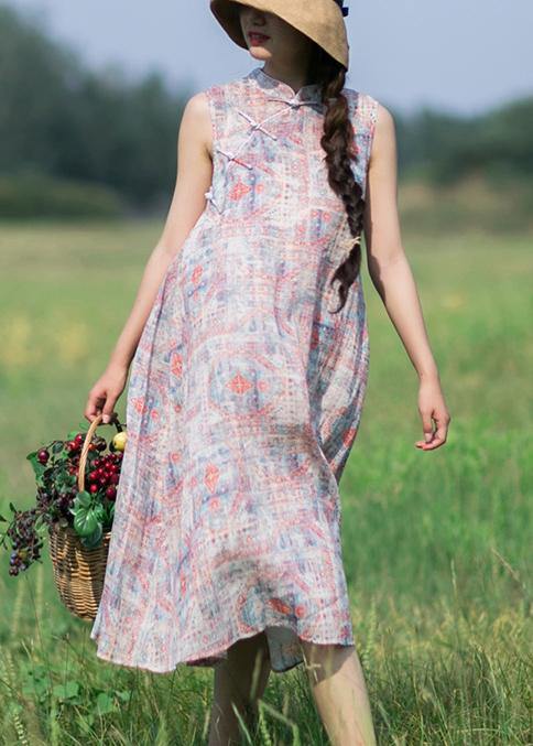 Classy Pink Print Dresses Summer Sleeveless Dresses