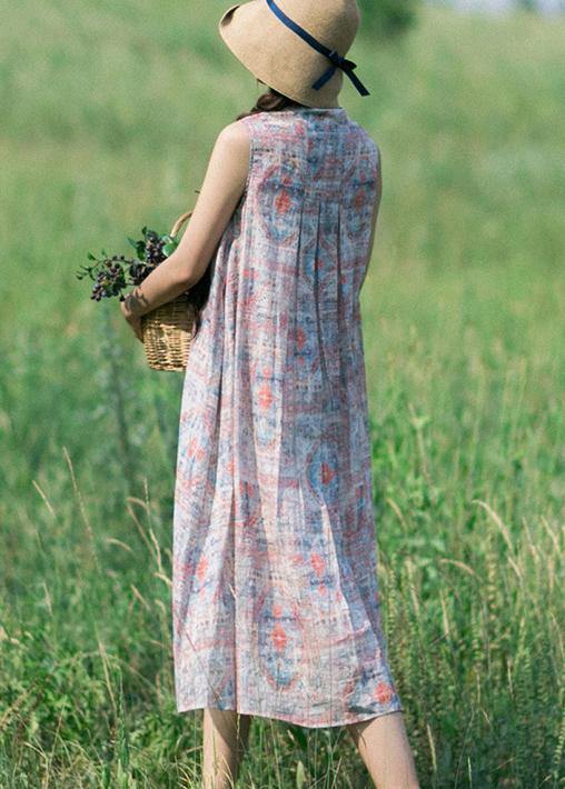 Classy Pink Print Dresses Summer Sleeveless Dresses