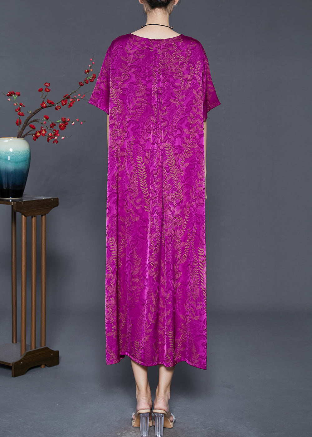 Classy Pitaya Oversized Print Silk Ankle Dress Summer