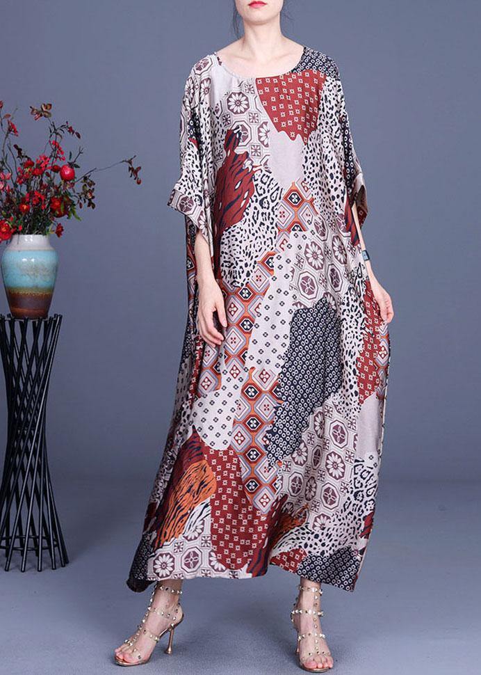 Classy Print O-neck Half Sleeve Silk Summer Dress