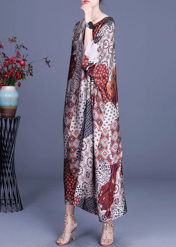 Classy Print O-neck Half Sleeve Silk Summer Dress
