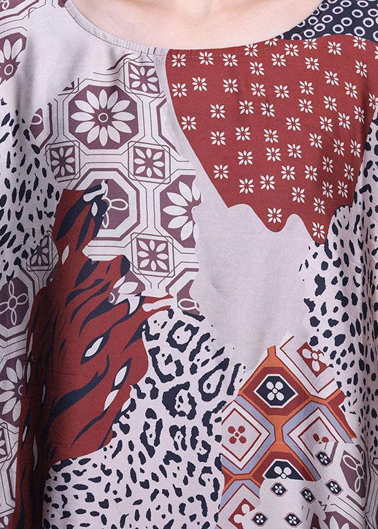 Classy Print O-neck Half Sleeve Silk Summer Dress