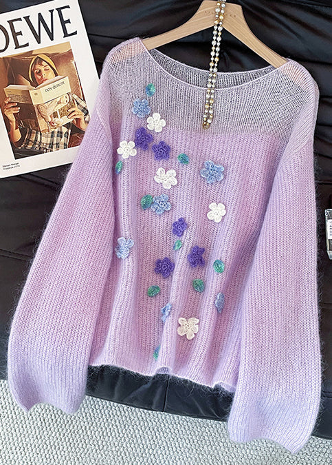 Classy Purple Hollow Out Decorated Knit Short Sweater Fall