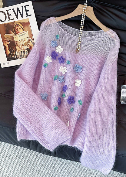 Classy Purple Hollow Out Decorated Knit Short Sweater Fall