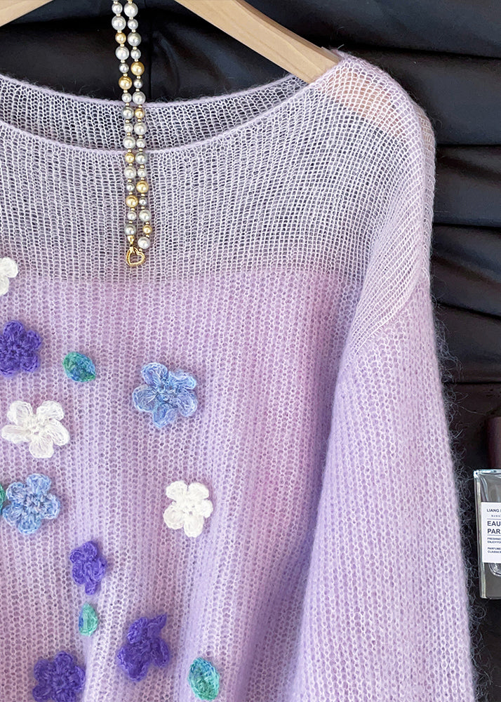 Classy Purple Hollow Out Decorated Knit Short Sweater Fall